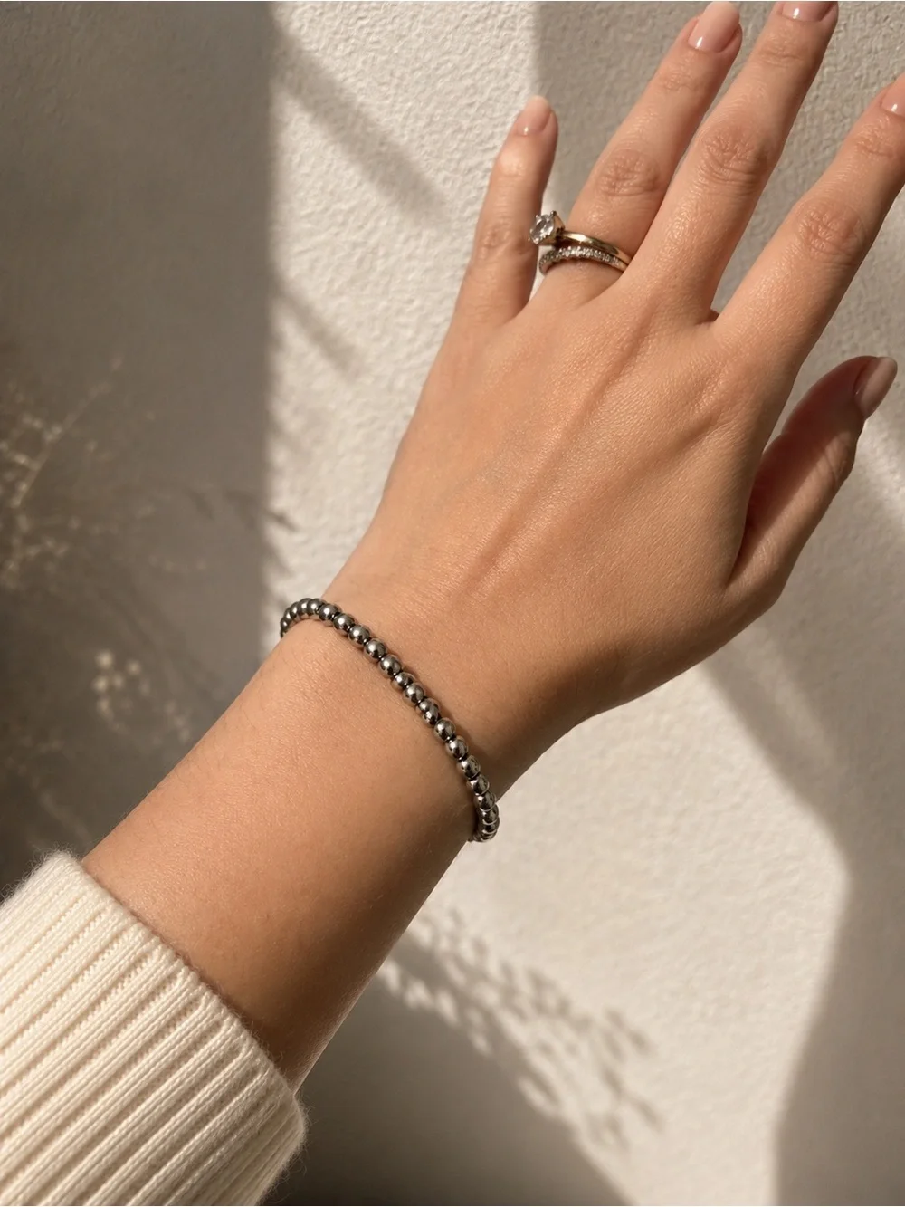 Stainless Steel Beaded Adjustable Bracelet - Silver